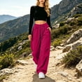 thumbnail image 1 of Costeam Womens Waterproof Quick Dry Cargo Pants Zip Closure Side Cargo Pockets Drawstring Elastic High Waist Loose Straight Wide Leg Lightweight Full Length Casual Utility Trousers, 1 of 6