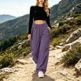 thumbnail image 1 of Costeam Womens Waterproof Quick Dry Cargo Pants Zip Closure Side Cargo Pockets Drawstring Elastic High Waist Loose Straight Wide Leg Lightweight Full Length Casual Utility Trousers, 1 of 6