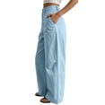 thumbnail image 1 of Costeam Womens Wide Leg Casual Pants Contrast Stitch Curved Seam Detail Button High Waist with Side Pockets Loose Straight Leg Lightweight Soft Breathable Relaxed Fit Full Length Utility Trousers, 1 of 7