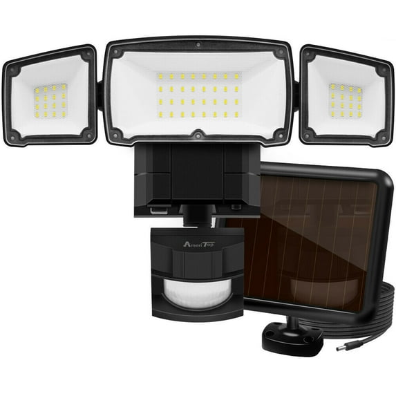 Costech Solar Lights Outdoor, Super Bright LED 1500-Lumen 6000K Triple Head Motion Sensor Lamp, Adjustable Wide Angle Illumination, IP65 Waterproof Security Lighting (Black)