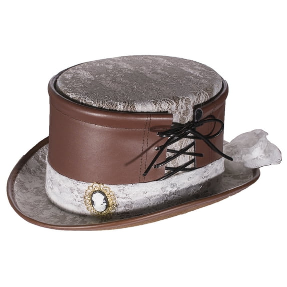Costume Accessory - Faux Leather and Lace Hat w/ Faux Cameo