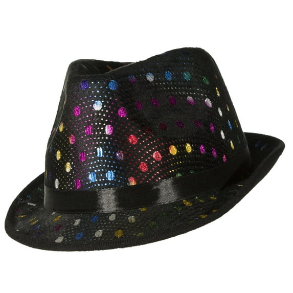 Costume Accessory - Multi Color Sequin Style Fedora Hat w/ Black Bank
