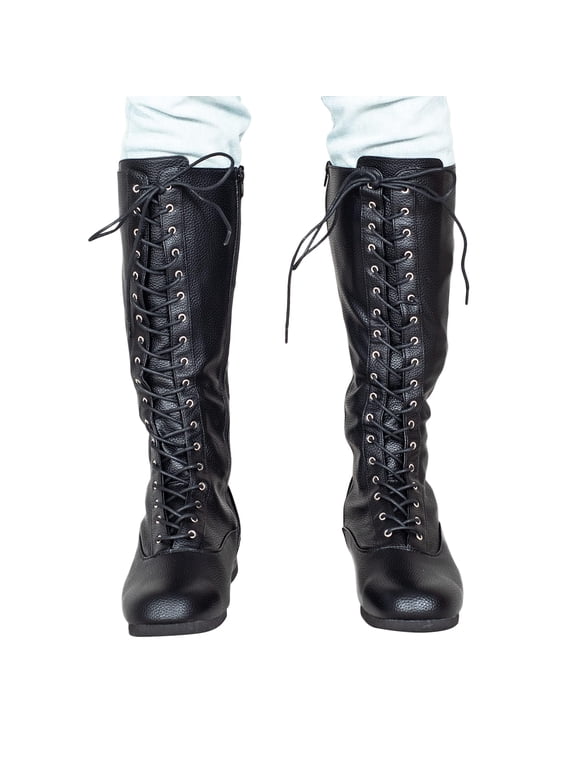 Matte Black Wrestling Boots Halloween Cosplay