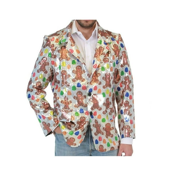 Costume Agent Men's Sequin Gingerbread Man Ugly Christmas Suit Jacket Multicolor 2XL
