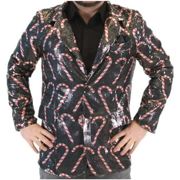 Costume Agent Sequin Candy Cane Black Ugly Christmas Suit Jacket Small-Medium Black