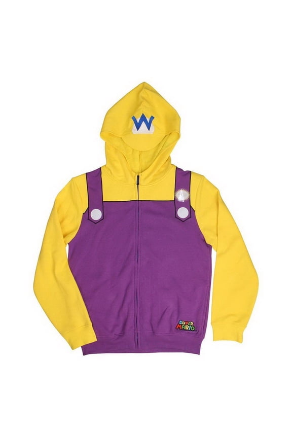 Super Mario Wario Adult Costume Zip Up Hoodie, XS Unisex