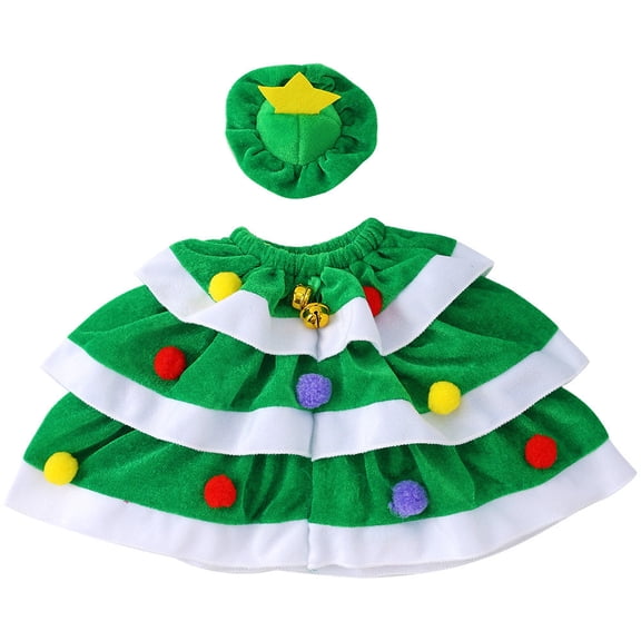 Costume Christmas with Hat Dress Festive with Bells and Pom-poms Tree Red and Green