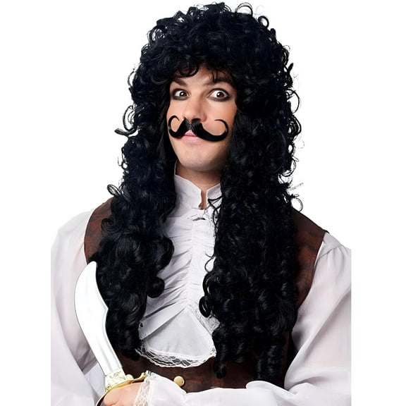 Captain Hook Men's Costume Wig with Moustache - Black