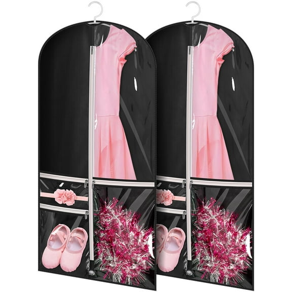 Costume Dance Garment Bag with 3 Clear Zipper Pockets for Suits Dress Cover Set of 2
