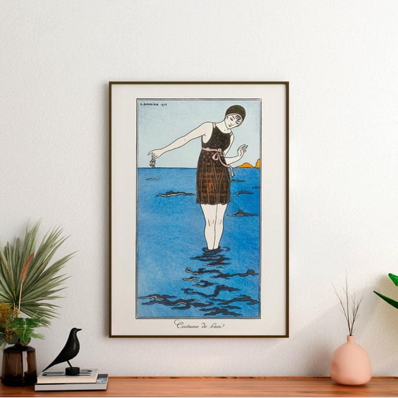 Costume De Bain By George Barbier – Art Deco Fashion Poster, 1920S Swimsuit Illustration, Giclee, Gallery Wrapped, Vintage Wall Decor, Unframed Canvas Size 8x12