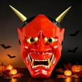 thumbnail image 1 of Costume Halloween Cosplay Mask, Japanese Hannya Demon Monster Full Face Mask, Scary Party Prop, Red Oni Mask for Adult, Halloween Decorations, Indoor Outdoor Masquerade Carnival Home Wall Decor, 1 of 8