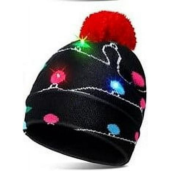My Costume Wigs Unisex LED Light-up Christmas Novelty Sweater Hat, Knitted Beanie Ugly Holiday Xmas Toboggan Hat Knit Cap for Party (6 Lights 3 Flashing Modes Battery Included) Lights