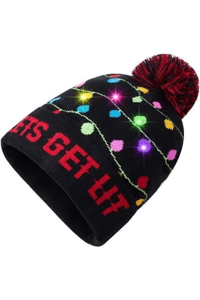 Unisex LED Light-up Christmas Novelty Sweater Hat, Knitted Beanie Ugly Holiday Xmas Toboggan Hat Knit Cap for Party (6 Lights 3 Flashing Modes Battery Included)
