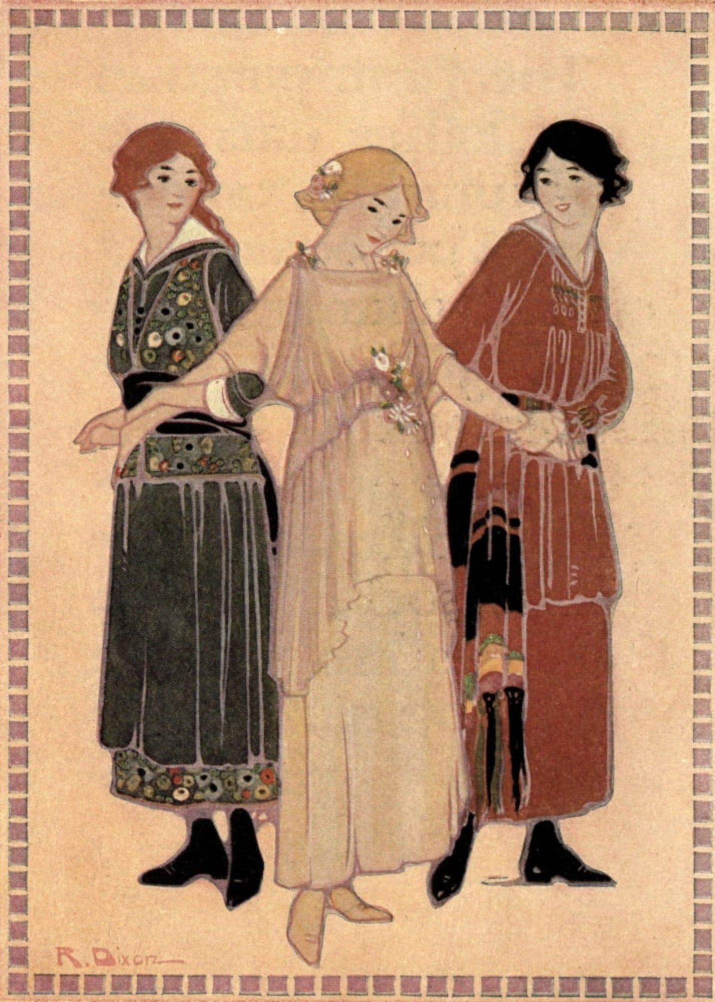 Costume design and home planning 1916 Three Ladies 1 Canvas Art - Rachel Taft Dixon (18 x 24)