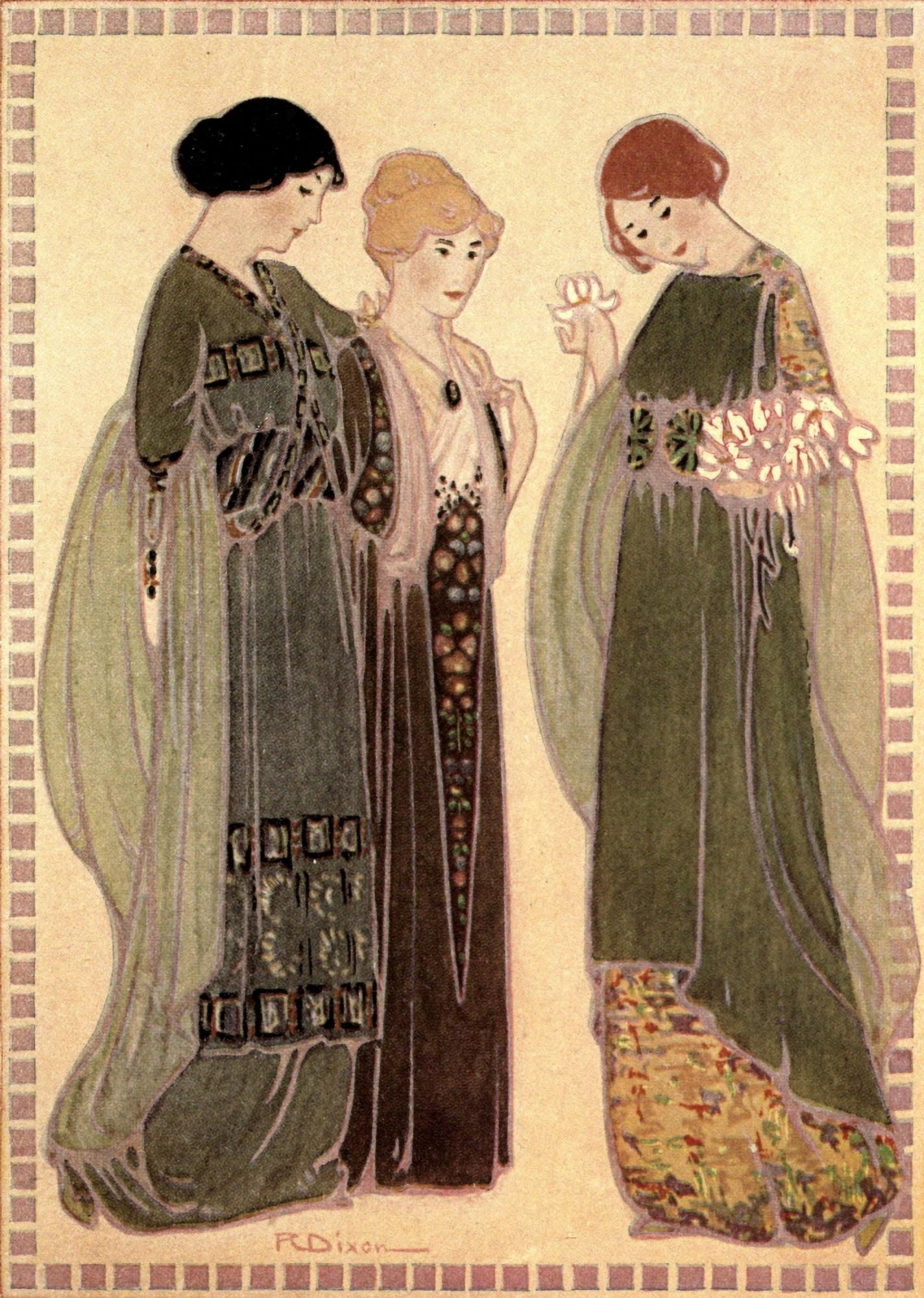 Costume design and home planning 1916 Three Ladies 2 Canvas Art - Rachel Taft Dixon (18 x 24)