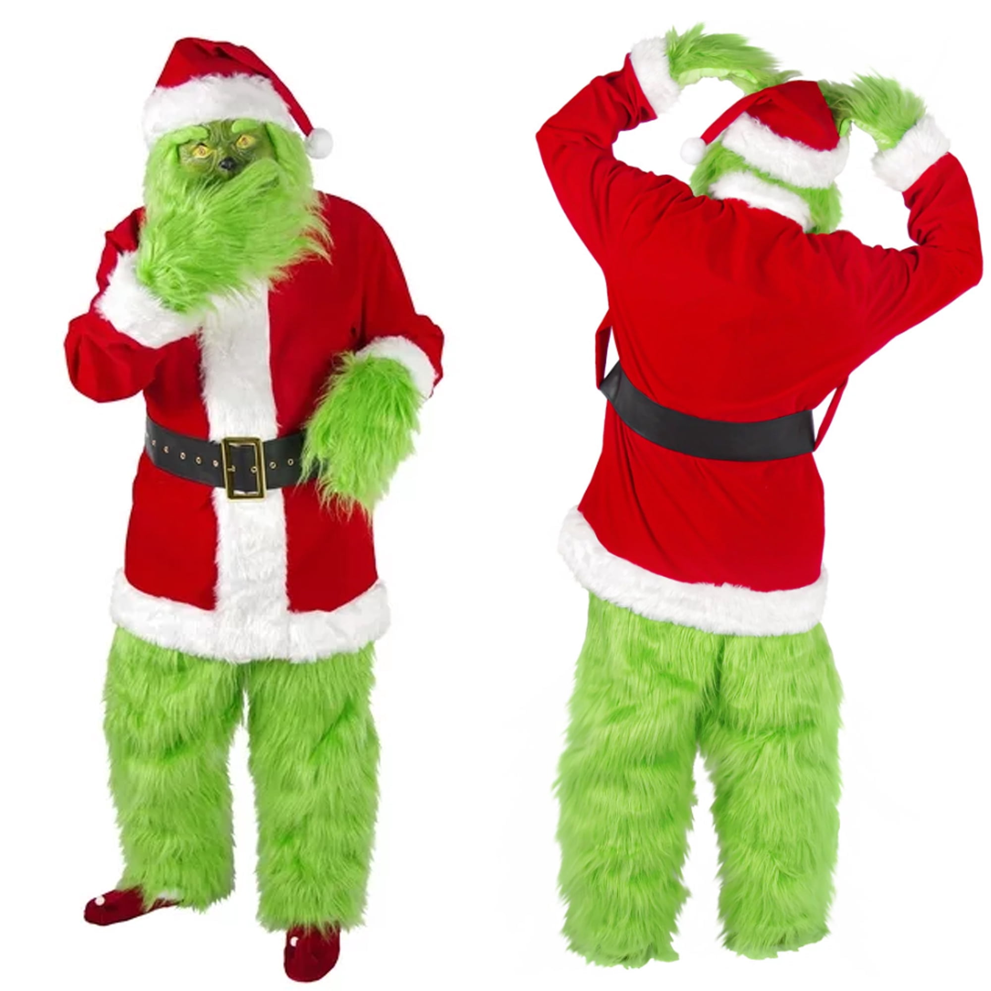 Costume for Men 7pcs Christmas Deluxe Furry Adult Santa Suit Green