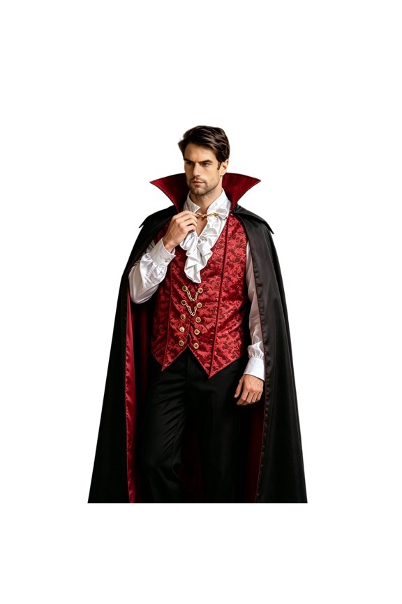 Costume for Men Victorian Stand Collar Cloak Shirt Cane for Halloween Cosplay Gothic Costumes Robe and Shirt
