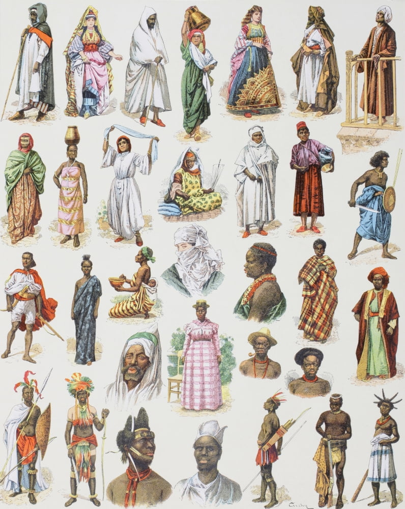 Costumes From All Over The African Continent At The Beginning Of The 20Th Century From Enciclopedia Ilustrada Segu Canvas Art - Ken Welsh  Design Pics (26 x 34)
