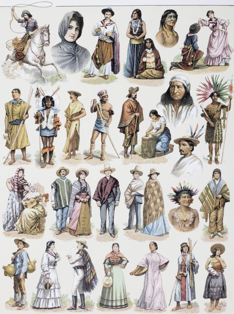 Costumes From All Over The South American Continent At The Beginning Of The 20Th Century From Enciclopedia Ilustrada Segu Canvas Art - Ken Welsh Design Pics (13 x 17)