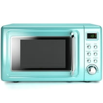 Costway 0.7Cu.ft Retro Countertop Microwave Oven 700W LED Display Glass Turntable Green