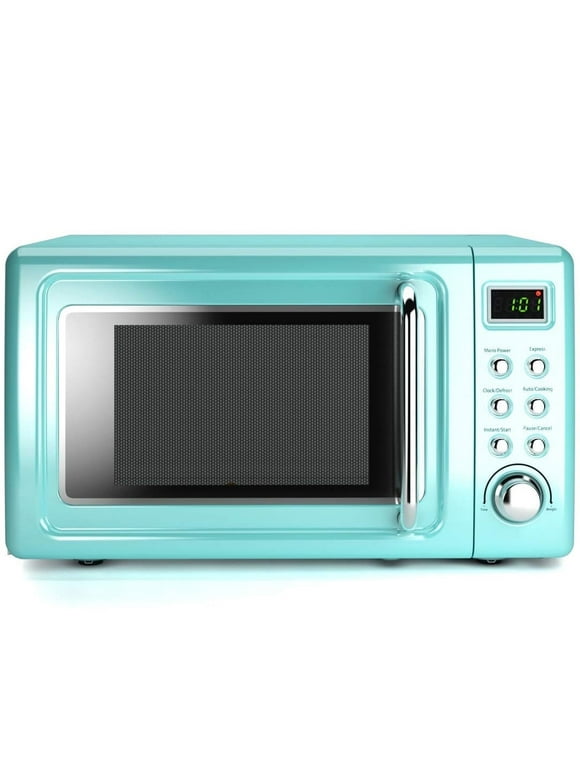 Costway 0.7Cu.ft Retro Countertop Microwave Oven 700W LED Display Glass Turntable Green