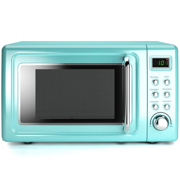 Costway 0.7 Cu.ft Retro Countertop Microwave Oven 700W LED Display Glass Turntable Green