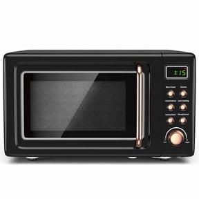 Costway 0.7 Cu.ft Retro Countertop Microwave Oven 700W LED Display Glass Turntable Rose Gold