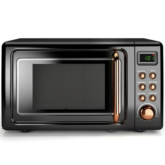 Costway 0.7Cu.ft Retro Countertop Microwave Oven 700W LED Display Glass Turntable Rose Gold
