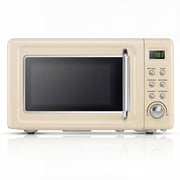 Costway 0.7 Cu.ft Retro Countertop Microwave Oven 700W LED Display Glass Turntable Off-White