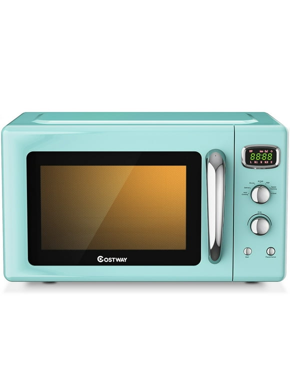 Costway 0.9Cu.ft. Retro Countertop Compact Microwave Oven 900W 8 Cooking Settings Green
