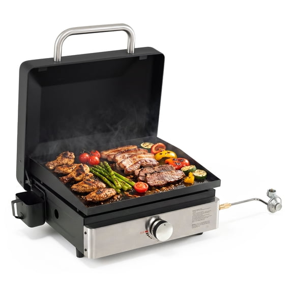 Costway 1-Burner Portable Gas Griddle with Lid, Non-Stick Ceramic Griddle Plate, 12,500 BTU