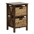 thumbnail image 1 of Costway 1 PC 2-Tier Nightstand with 2 Seagrass Baskets Rubber Wood X-Shaped Frames 2 Drawers, 1 of 9