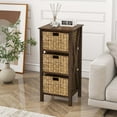 thumbnail image 1 of Costway 1 PC 3-Tier Nightstand with 3 Seagrass Baskets Rubber Wood X-Shaped Frames 3 Drawers, 1 of 9