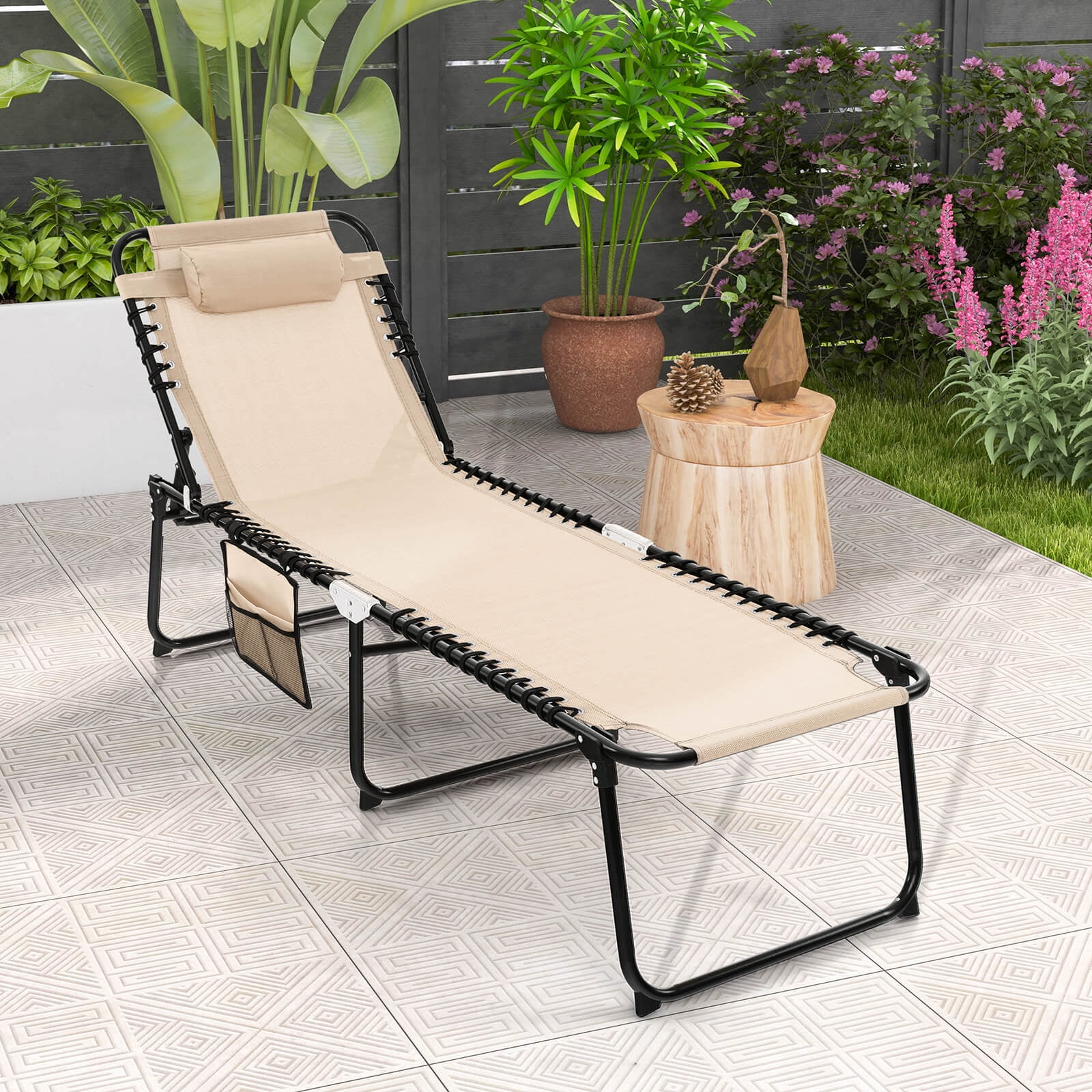 Costway 1 PC Patio Folding Chaise Lounge Chair Portable Sun Lounger