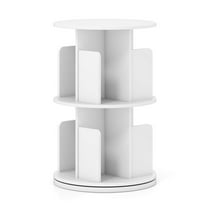 Costway 1 PCS 2-Tier Rotating Bookshelf 360° Display Rack with Dividers & Anti-falling Baffles White