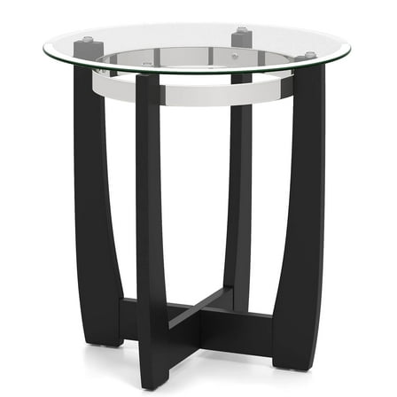 Costway 1 PCS 24" Round Side Table Glass End Table with Tempered Glass Top Cross Black