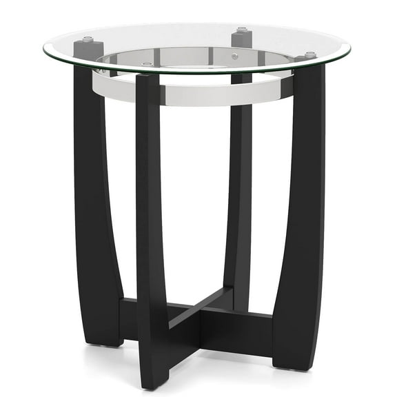 Costway 1 PCS 24" Round Side Table Glass End Table with Tempered Glass Top Cross Black