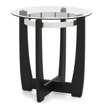 Costway 1 PCS 24" Round Side Table Glass End Table with Tempered Glass Top Cross Black