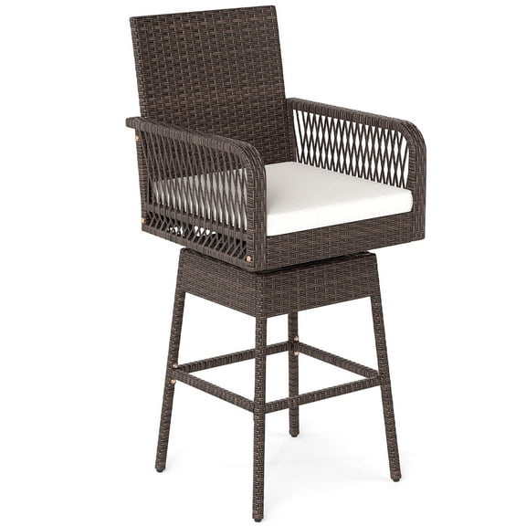 Costway 1 PCS 29" Patio 360° Swivel Bar Stool with Cross-Woven Armrests Footrest & Seat Cushion