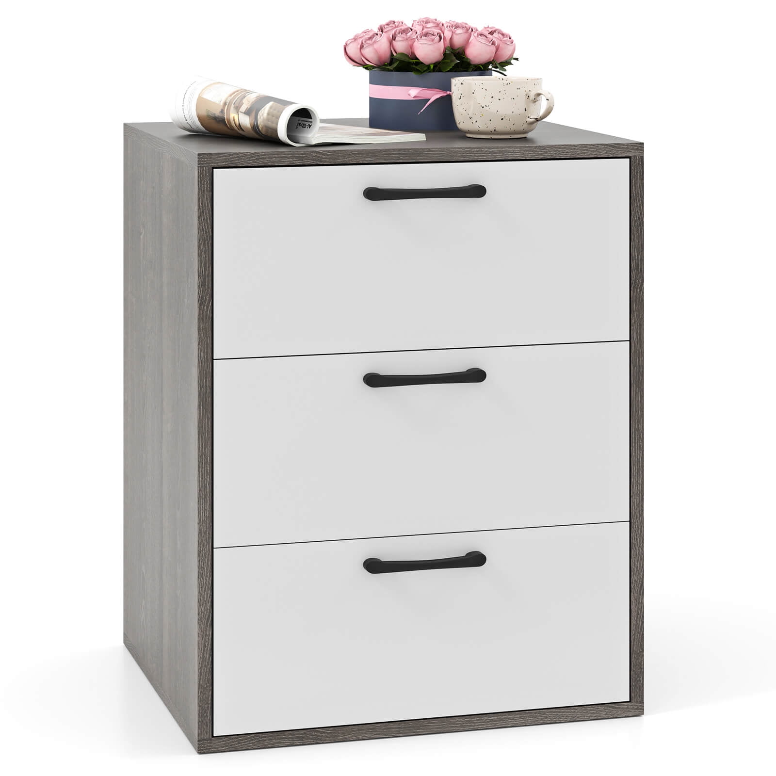Costway 1 PCS 3 Drawer Dresser Chest of Drawer Storage Cabinet with ...