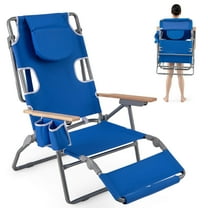 Costway 1 PCS 3-IN-1 Foldable Beach Chair with Face Hole, Footrest, Adjustable Backrest, Pillow Navy