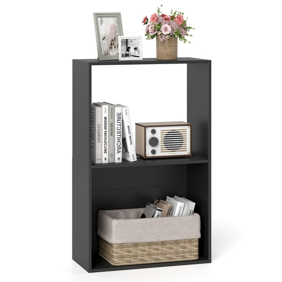 Costway 1 PCS 3-Tier Bookshelf, 2-Cube Bookcase with Open Storage Compartment, Anti-Toppling Kit  Black