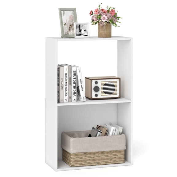Costway 1 PCS 3-Tier Bookshelf, 2-Cube Bookcase with Open Storage Compartment, Anti-Toppling Kit  White