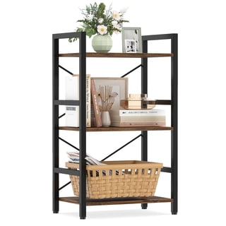 Costway 1 PCS 3-Tier Bookshelf with Metal Frame & Wooden Storage Racks for Living Room, Study Rustic Brown + Black