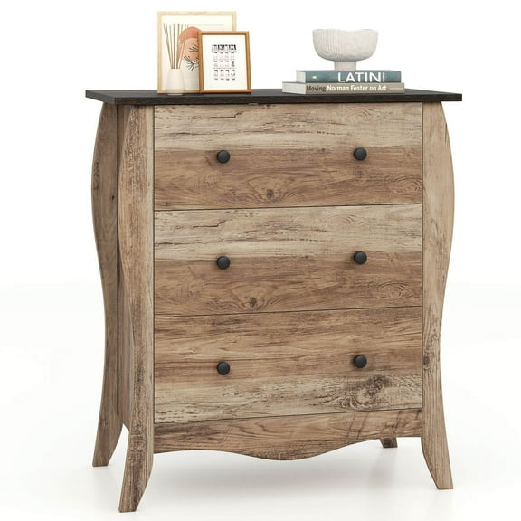 Costway 1 PCS 30" Farmhouse Chest of Drawers with 3 Folding Fabric Drawers Anti-tipping Kit Brown