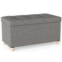 Costway 1 PCS 30” Storage Ottoman Bench with Tray Rubber Wood Legs for Small Space Entryway Gray