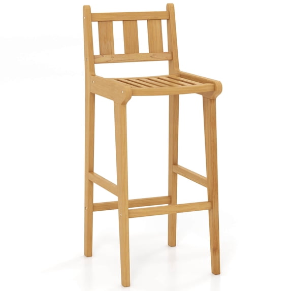 Costway 1 PCS 30" Teak Wood Bar Stool with Footrest & Backrest Wooden Bar Height Chair