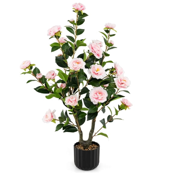 Costway 1 PCS 38" Artificial Camellia Tree Faux Floral Plant Fake Tree for Decoration Pink