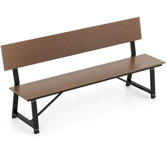 Costway 1 PCS 4-Person Bench with All-Weather HDPE Seat & Back Heavy-Duty Metal Support Brown