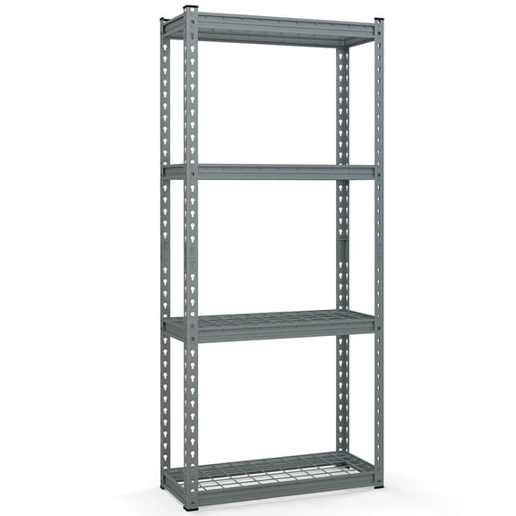 Costway 1 PCS 4-Tier Metal Shelving Unit Heavy Duty Wire Storage Rack with Anti-slip Foot Pads Grey